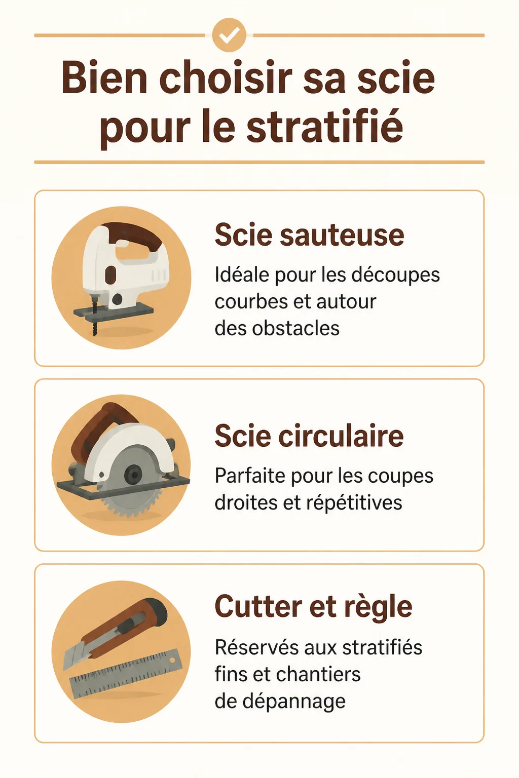 Bien choisir sa scie pour le stratifié : Scie sauteuse, Scie circulaire, Cutter et règle
