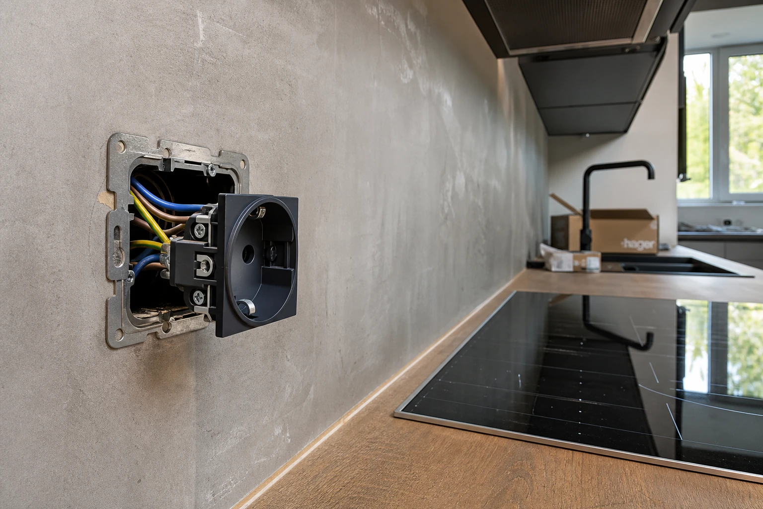 Prise électrique renforcée pour plaque induction encastrable dans une cuisine en rénovation